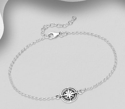 Şəkli böyütmək üçün tiklayın 925 Sterling Silver Oxidized Compass Bracelet