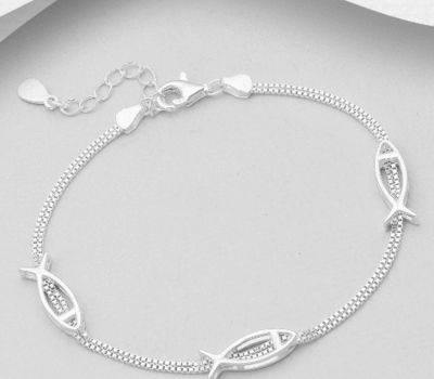 Şəkli böyütmək üçün tiklayın 925 Sterling Silver Fish Bracelet