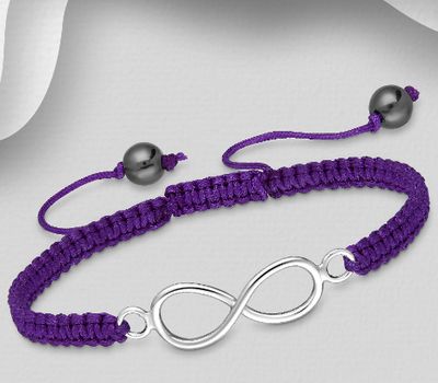 Şəkli böyütmək üçün tiklayın 925 Sterling Silver Infinity with Adjustable Thread Bracelet
