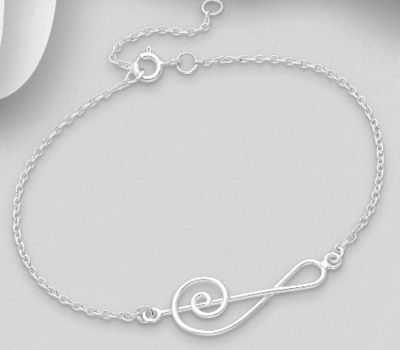 925 Sterling Silver Music Notes Chain Bracelet