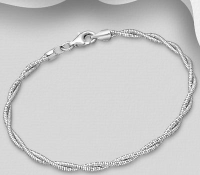Şəkli böyütmək üçün tiklayın ITALIAN DELIGHT - 925 Sterling Silver Twisted Bracelet, 2 mm Wide. Made in Italy.