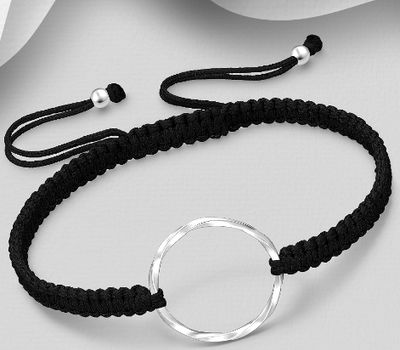 925 Sterling Silver Twisted Circle Bracelet with Adjustable Polyester Bracelet