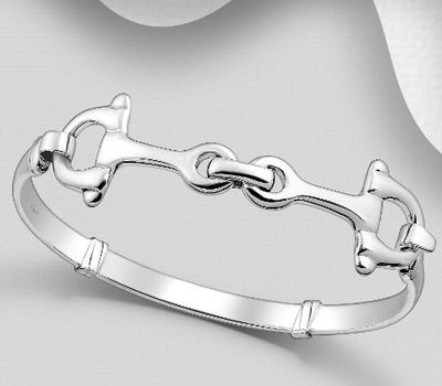 Şəkli böyütmək üçün tiklayın 925 Sterling Silver Horse Snaffle Bangle