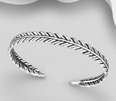 Şəkli böyütmək üçün tiklayın 925 Sterling Silver Oxidized Leaf Cuff Bracelet