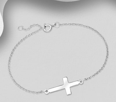 925 Sterling Silver Sideways Cross Chain Bracelet