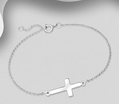 Şəkli böyütmək üçün tiklayın 925 Sterling Silver Sideways Cross Chain Bracelet