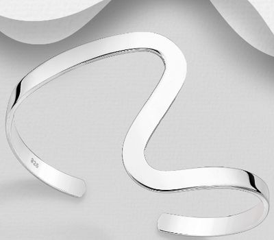 Şəkli böyütmək üçün tiklayın 925 Sterling Silver Wavy Cuff Bracelet