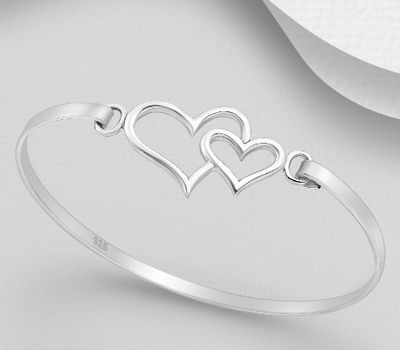Şəkli böyütmək üçün tiklayın 925 Sterling Silver Heart Bangle