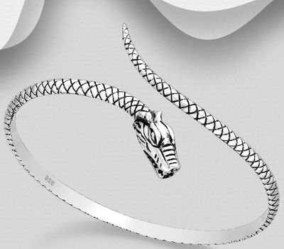 Şəkli böyütmək üçün tiklayın 925 Sterling Silver Oxidized Dragon Cuff Bracelet