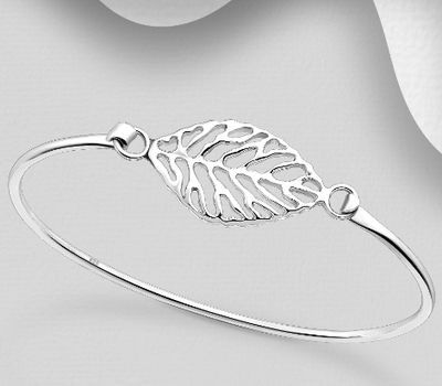 Şəkli böyütmək üçün tiklayın 925 Sterling Silver Leaf Bangle
