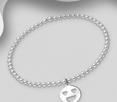 925 Sterling Silver Ball, Circle and Emoticons Elastic Bracelet