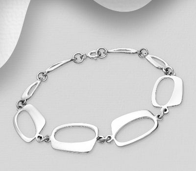 925 Sterling Silver Rectangle Hoop Links Bracelet
