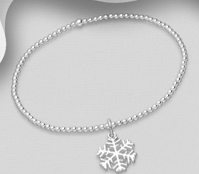 925 Sterling Silver Snowflake and Ball Stretch Bracelet