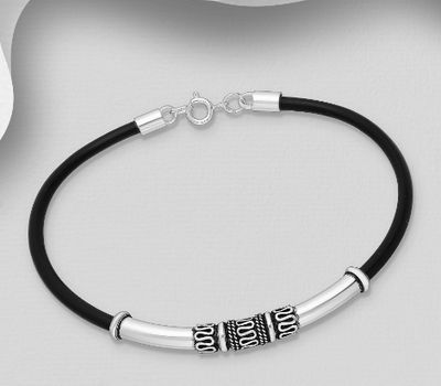 925 Sterling Silver Bracelet with Rubber