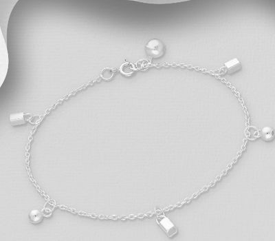 925 Sterling Silver Ball and Bell Bracelet