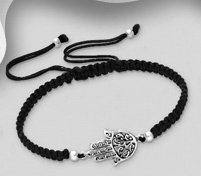Şəkli böyütmək üçün tiklayın 925 Sterling Silver Hamsa with Adjustable Thread Bracelet
