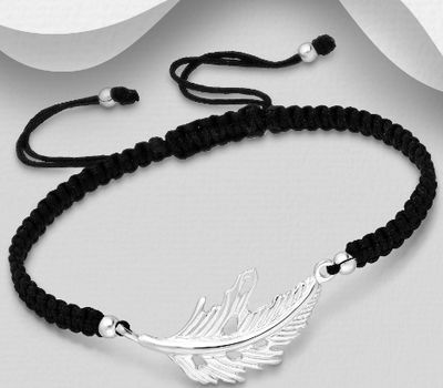 925 Sterling Silver Feather with Adjustable Thread Bracelet