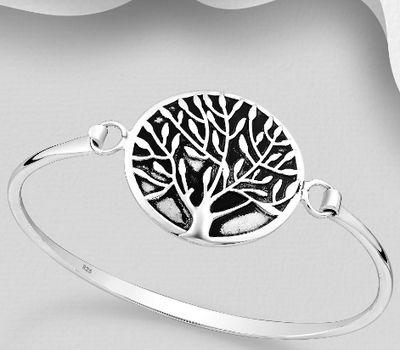 925 Sterling Silver Oxidized Tree Of Life Bangle