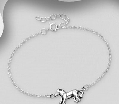 Şəkli böyütmək üçün tiklayın 925 Sterling Silver Oxidized Horse Bracelet