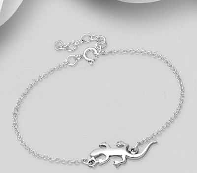 925 Sterling Silver Oxidized Gecko, Lizard Bracelet