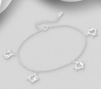Şəkli böyütmək üçün tiklayın 925 Sterling Silver Fish Bracelet