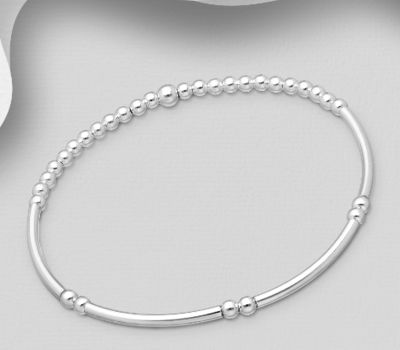 Şəkli böyütmək üçün tiklayın 925 Sterling Silver Stretch Tube Bracelet with Ball Beads