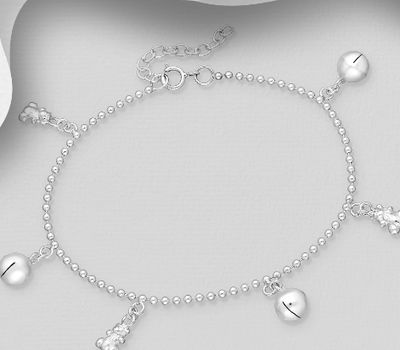 925 Sterling Silver Bear and Bell Bracelet