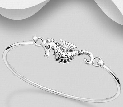925 Sterling Silver Seahorse Bangle