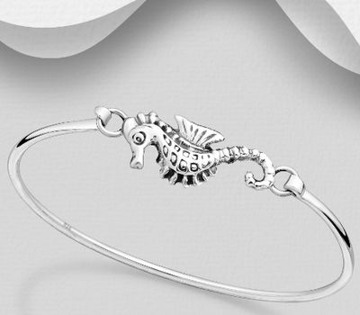 Şəkli böyütmək üçün tiklayın 925 Sterling Silver Seahorse Bangle