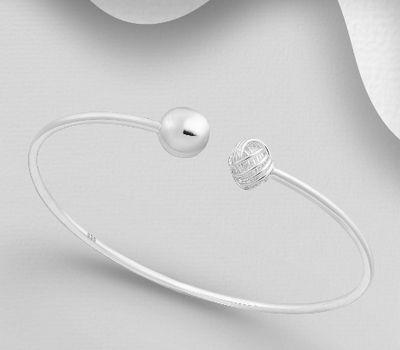 Şəkli böyütmək üçün tiklayın 925 Sterling Silver Ball and Knot Cuff Bracelet