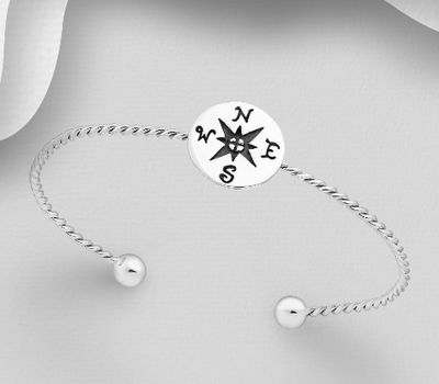 Şəkli böyütmək üçün tiklayın 925 Sterling Silver Oxidized Compass Cuff Bracelet