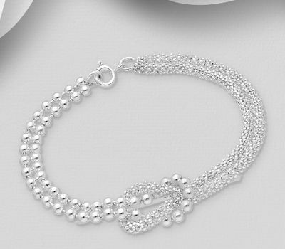 Şəkli böyütmək üçün tiklayın 925 Sterling Silver Ball and Knot Bracelet