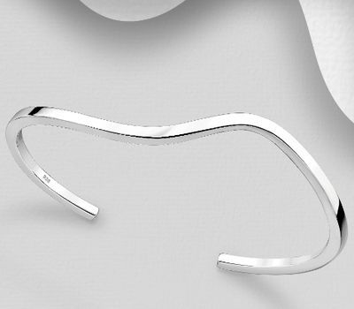 Şəkli böyütmək üçün tiklayın 925 Sterling Silver Wavy Cuff Bracelet