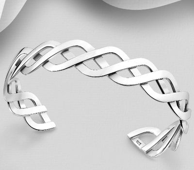 Şəkli böyütmək üçün tiklayın 925 Sterling Silver Weave Cuff Bracelet