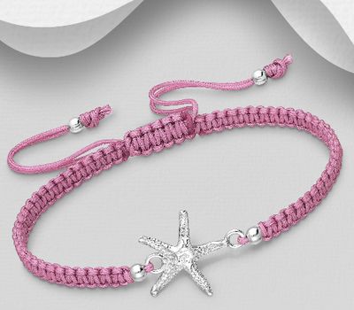 Şəkli böyütmək üçün tiklayın 925 Sterling Silver Starfish with Adjustable Thread Bracelet