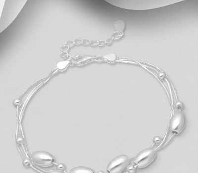 925 Sterling Silver Ball Bracelet, Beaded with Oval Beads