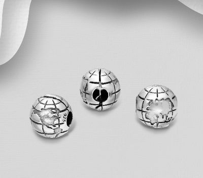 Şəkli böyütmək üçün tiklayın 925 Sterling Silver World Map Stopper Bead