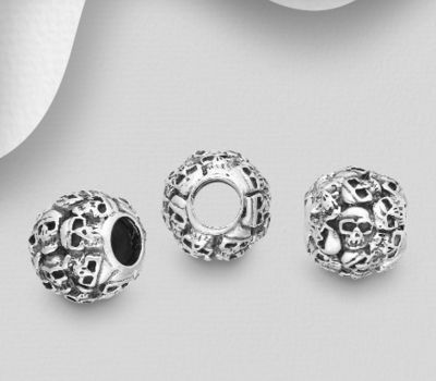 925 Sterling Silver Oxidized Skull Bead