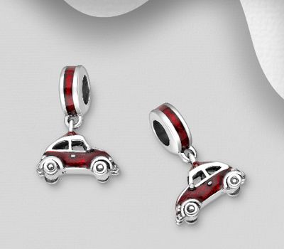 925 Sterling Silver Car Bead-Charm, Decorated with Colored  Enamel