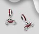925 Sterling Silver Car Bead-Charm, Decorated with Colored Enamel