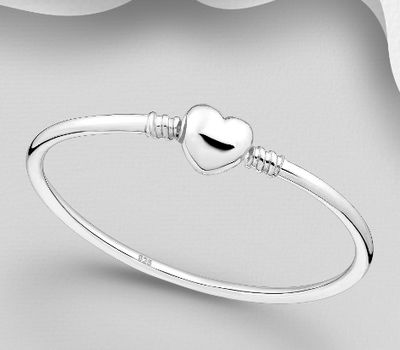 925 Sterling Silver Heart Bangle For Beads