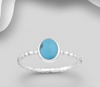 925 Sterling Silver Ring, Decorated with Reconstructed Sky Blue Turquoise