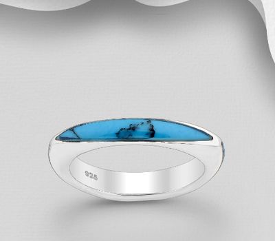 925 Sterling Silver Ring, Decorated with Reconstructed Turquoise or Various Colored Resins