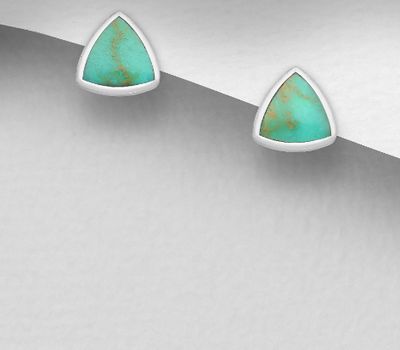 Şəkli böyütmək üçün tiklayın 925 Sterling Silver Triangle Push-Back Earrings, Decorated with Reconstructed Turquoise or Various Colored Resins