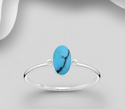 Şəkli böyütmək üçün tiklayın 925 Sterling Silver Ring, Decorated with Reconstructed Sky-Blue Turquoise