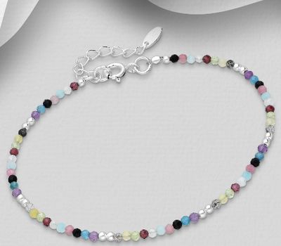 Malın səhifəsinə keç 925 Sterling Silver Ball Elastic Bracelet, Beaded with Amazonite, Amethyst, Black Agate, Blue Apatite, Garnet, Peridot, Pink Tourmaline and Rainbow Moonstone
