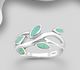 925 Sterling Silver Leaf Ring, Decorated with Reconstructed Turquoise or Various Colored Resins