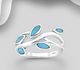 925 Sterling Silver Leaf Ring, Decorated with Reconstructed Turquoise or Various Colored Resins