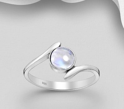 925 Sterling Silver Ring, Decorated with Gemstones or Reconstructed Sky-Blue Turquoise