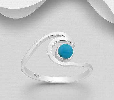 925 Sterling Silver Wave Ring, Decorated with Light Blue Resin